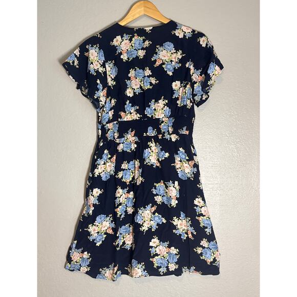 Ann Taylor Loft Floral Flutter V-Neck Pocket Short Dress Womens 2 Petite Blue - Picture 6 of 9